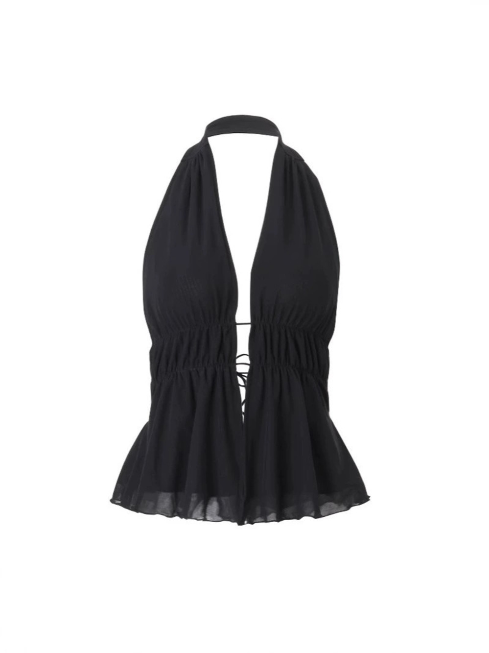 Zara New Summer Solid Backless Tie Up Cutout Slim Halter Top